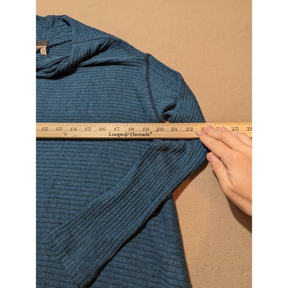 We The Free People Split Back Mock Neck Sweater Teal Blue Top Medium - Picture 9 of 10